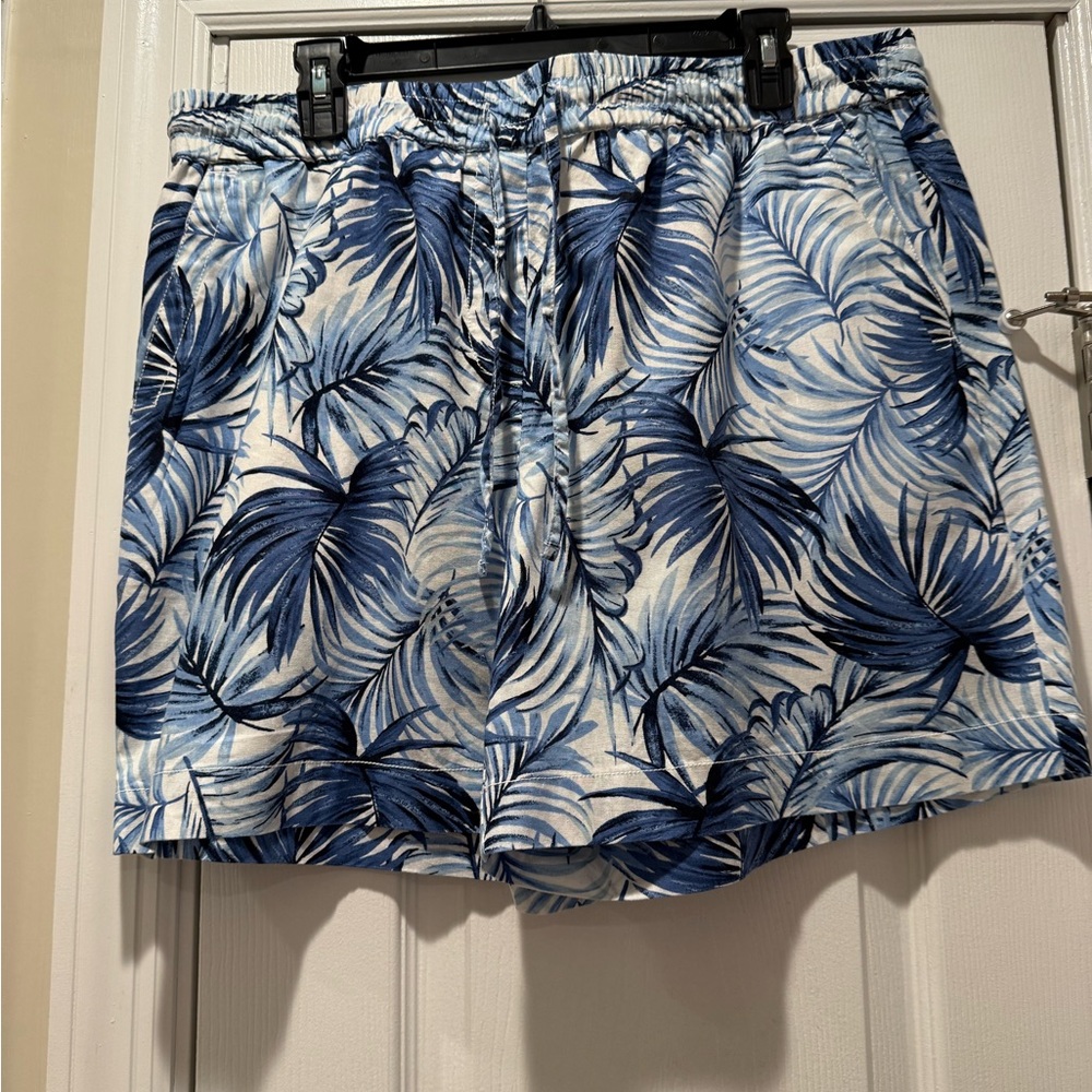 Talbots Blue and White Leaf Print Shorts